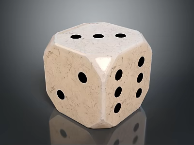 Off White Marble Texture Household Dice With Black Dots Smooth Surface And Reflective Base 3d model