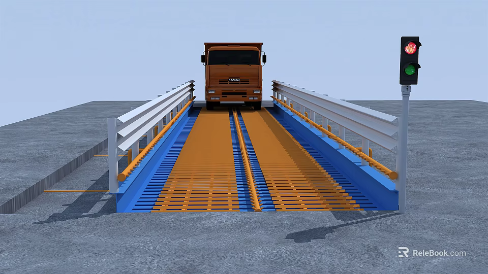 Industrial Vehicle Ramp Equipment With Yellow Blue Grating And Traffic Light For Truck Operation 3d model 