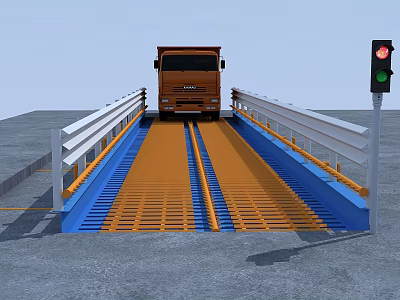 Industrial Vehicle Ramp Equipment With Yellow Blue Grating And Traffic Light For Truck Operation 3d model