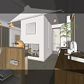 Modern Hotel Guest Room Interior With Wooden Furniture Green Plant And Warm Lighting