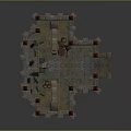 Medieval Courtyard Landscape With Stone Walls Iron Fences Red Spiked Finials And Stone Steps