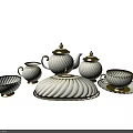 Elegant White Porcelain Tea Set With Teapot Sugar Bowl Creamer And Gold Trim