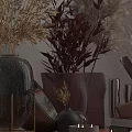 Decorative Ornament Combination With Dried Flowers Vases Metal Bowl Candle And Books