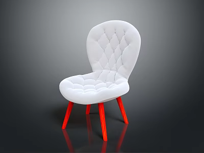 White Upholstered Chair With Diamond Tufted Design And Stylish Red Legs 3d model