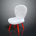 White Upholstered Chair With Diamond Tufted Design And Stylish Red Legs