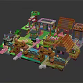 Building Blocks Miniature Village With Colorful Houses Roads And Green Trees