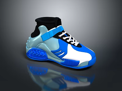 High Top Blue And White Sneakers With Black Strap Laces And Sporty Sole Design 3d model