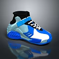 High Top Blue And White Sneakers With Black Strap Laces And Sporty Sole Design