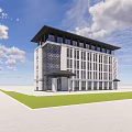 Modern Office Building Exterior With Glass Curtain Walls Stone Facade And Surrounding Greenery