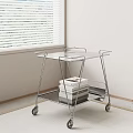 Modern Rolling Side Table With Transparent Glass Top Metal Frame And Lower Shelf