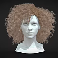 White Woman Head Model With Brown Curly Hair Against Dark Background 3d model