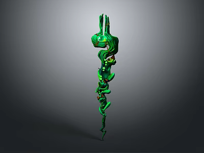 Green Spiral Ornate Weapon With Detailed Textured Staff And Curved Design 3d model