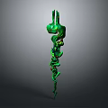Green Spiral Ornate Weapon With Detailed Textured Staff And Curved Design