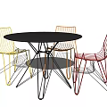 Modern Round Black Table With Colorful Metal Frame Chairs Dining Set 3d model