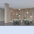 Modern Sales Office Negotiation Area With Full Wall Wooden Bookshelf And Comfortable Elegant Seats