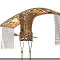 Golden Intricate Carved Hat With Curved Top And Hanging Colorful Tassels
