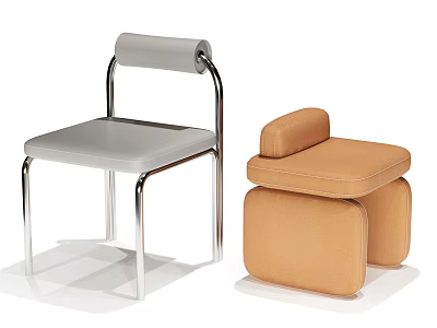 Modern Upholstered Dining Chairs With Gray Brown Seats And Metal Frames 3d model