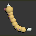 Cartoon 3D Model Yellow Caterpillar With Pink Head Spots White Horn And Tail