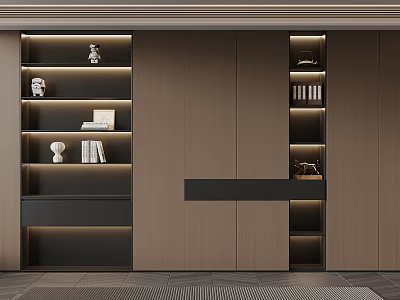 Modern Interior Design With Wooden Cabinetry And Display Shelves Featuring LED Lighting 3d model