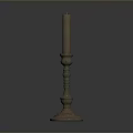 Decorative Candlestick With Tall Beige Candle And Ornate Base Design