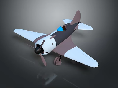 Vintage White And Purple Passenger Airplane Model With Propeller Wings Cockpit And Dark Background Reflection 3d model