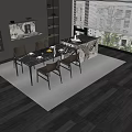Modern Dining Table Set With Four Chairs And Tableware In Open Kitchen Space 3d model