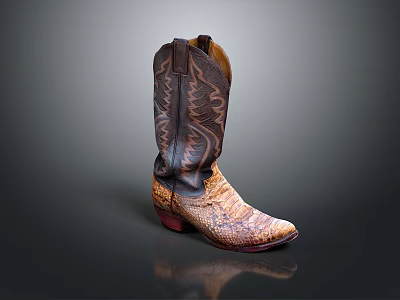 Vintage High top Cowboy Boots With Brown Snake Skin Pattern Intricate Designs And Red Sole 3d model