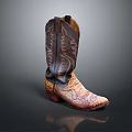 Vintage High top Cowboy Boots With Brown Snake Skin Pattern Intricate Designs And Red Sole
