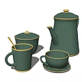Elegant Green Tea Set With Teapot Covered Container Mug Teacup And Gold Rim