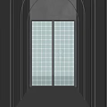 Modern Interior With Multiple Glass Partitions Featuring Grid Pattern And Arched Design 3d model