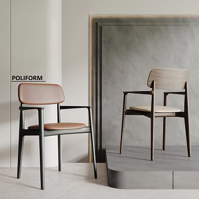POLLIFORM Modern Dining Chairs With Wooden Frame And Leather Fabric Seats In Minimalist Interior 3d model