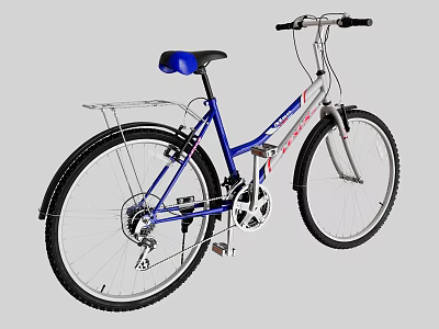 White And Blue City Bike With Blue Seat Fenders And Sturdy Frame Design 3d model