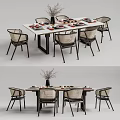Elegant Modern Dining Table Set With Comfortable Chairs And Tableware Decorations 3d model