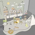 Cozy Kids Room Interior With House Shaped Shelves Cloud and Moon Decor And Teepee Tent