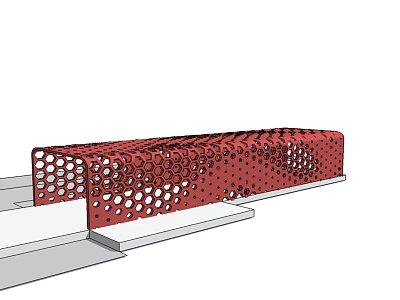 Red Perforated Decorative Structure With Circular Holes Modern Architectural Design 3d model