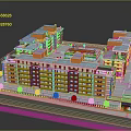 Multi Story Residential Building Model With Orange Gray Exterior Multiple Blocks And Green Belt