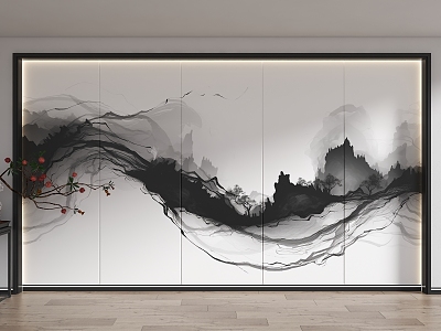 Decorative panel background wall landscape integrated background wall ink painting wood veneer background wall living room sofa background wall model