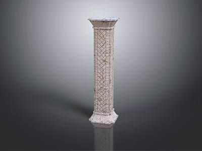 Decorative Mosaic Column With Intricate Patterns On Stone Base And Capital 3d model