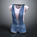 Denim Overalls Shorts Outfit Paired with White T-shirt for Casual Look