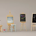 Wooden Easels With Paintings Drawing Boards And Art Supplies For Artists