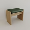 Modern Wooden Stool With Green Padded Seat And Minimalist Design