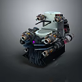 Futuristic Landscape With Complex Mechanical Device And Purple Core