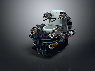 Sci-fi Toilet Battle Toilet Turret Turntable Rail Gun Sci-fi Tower Defense Game Tower Defense Sci-fi Turret 3d model