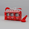 Break Room Featuring Red Coca-Cola Vending Machine With Striped Awning And Beverage Dispensers