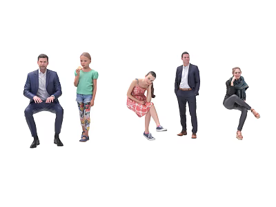 Group of People in Different Poses With Various Outfits Standing and Sitting 3d model