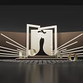 Elegant Banquet Hall With Black Dress Silhouette Gold Radial Lines Number 10 And LO Letters