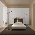 Minimalist Study Room Interior With Wooden Desk Floor Lamps And Woven Wall