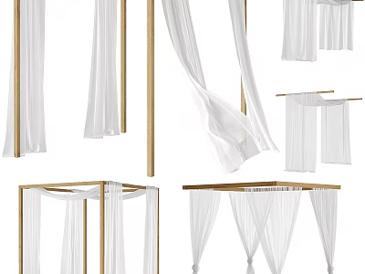 White Drapes and Golden Frames in Different Event Decoration Styles 3d model