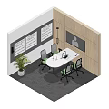 Modern Break Room With Table Chairs Whiteboards Potted Plant And Wall Screen