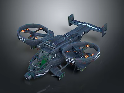 Futuristic Military Style Twin Rotor Aircraft With Armored Body And Orange Lights 3d model